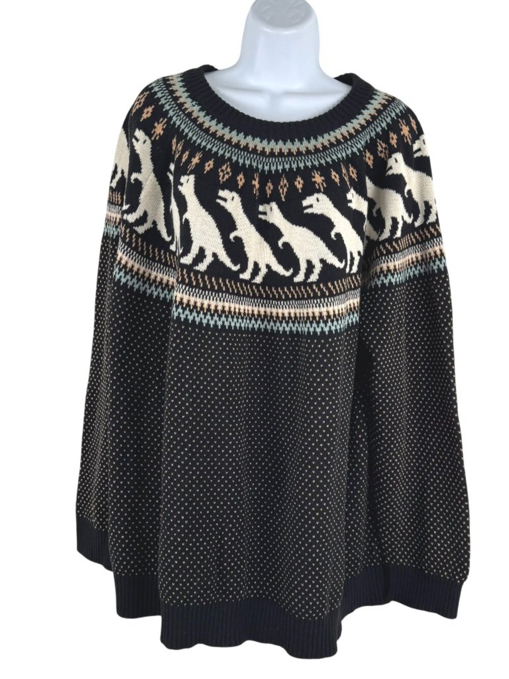 Modcloth Fair Isle Dinosaur Pattern Sweater 4X Cotton Novelty Crewneck FS-1528